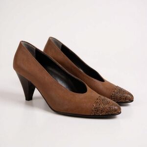 Pancaldi 6.5B Vintage Kitten Heels Snakeskin Brown Leather – Flash Sale